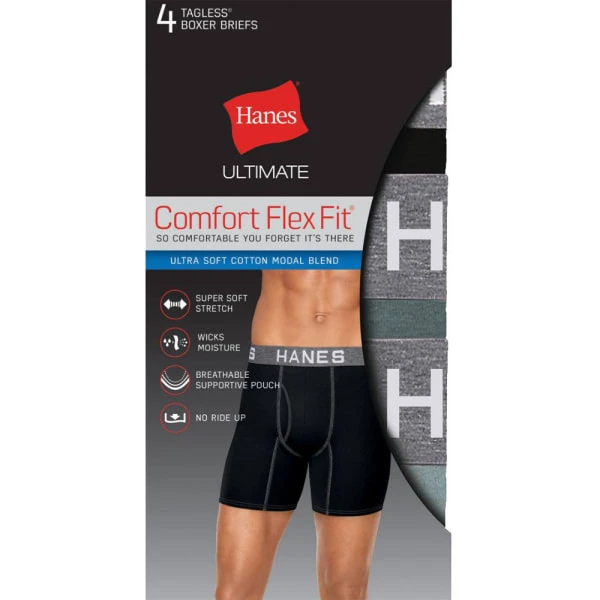 HANES Men's Ultimate Comfort Flex Fit Ultra Soft Boxer Briefs, 4-Pack 1 HANES Men's Ultimate Comfort Flex Fit Ultra Soft Boxer Briefs, 4-Pack