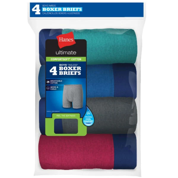 HANES Boys' Ultimate ComfortSoft Cotton Boxer Briefs, 4-Pack 2 HANES Boys' Ultimate ComfortSoft Cotton Boxer Briefs, 4-Pack - Image 2