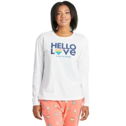 LIFE IS GOOD Women's Hello Love Long Sleeve Snuggle Up Sleep Tee