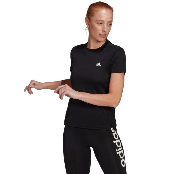 ADIDAS Women's Aeroready D2M 3-Stripe Short-Sleeve Tee 2 ADIDAS Women's Aeroready D2M 3-Stripe Short-Sleeve Tee - Image 2