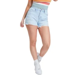YMI Juniors' Mom Fit Shorts W/ Frayed Hem And Side Slit