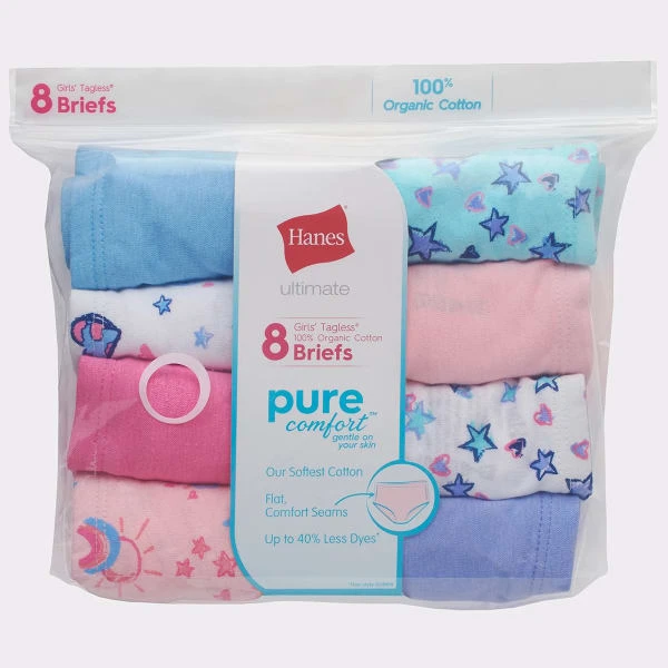 HANES Ultimate Girls' Pure Comfort Organic Cotton Brief, Assorted 8-Pack 4 HANES Ultimate Girls' Pure Comfort Organic Cotton Brief, Assorted 8-Pack - Image 4