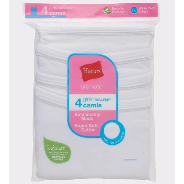 HANES Ultimate Girls' ComfortBlend EcoSmart Camis, 4-Pack 3 HANES Ultimate Girls' ComfortBlend EcoSmart Camis, 4-Pack - Image 3