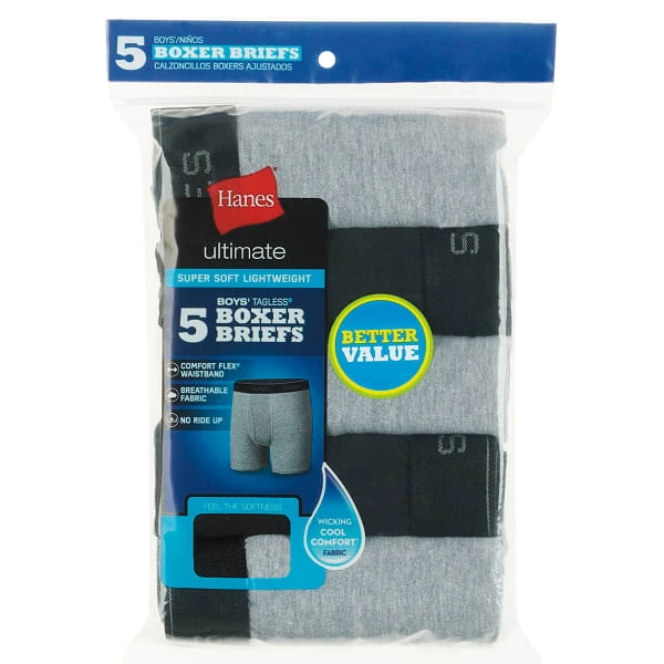 HANES Boys' Boxer Briefs, 5 Pack 1 HANES Boys' Boxer Briefs, 5 Pack