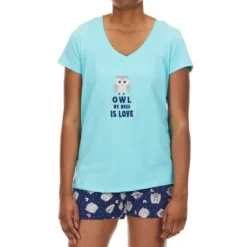 RENE ROFE Women's Owl We Need Is Love Shorts Pajamas Set