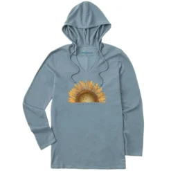LIFE IS GOOD Women's Sunflower Peace On Earth Long-Sleeve Crusher-LITE Hooded Tee