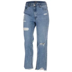 D. JEANS Women's Deconstructed Stretch Flex Waistband Straight Leg Jeans